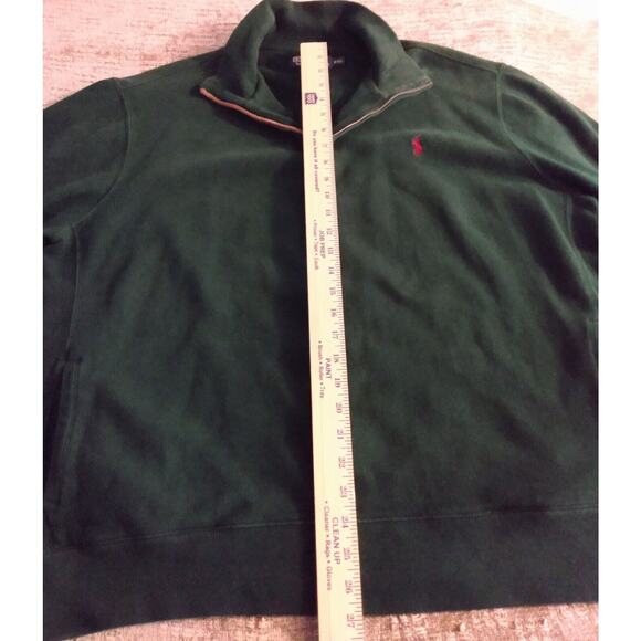 Polo Ralph Lauren Mens XXL Green 1/4 Zip Leather Pull Sweater Red Horse Pockets - Picture 7 of 11